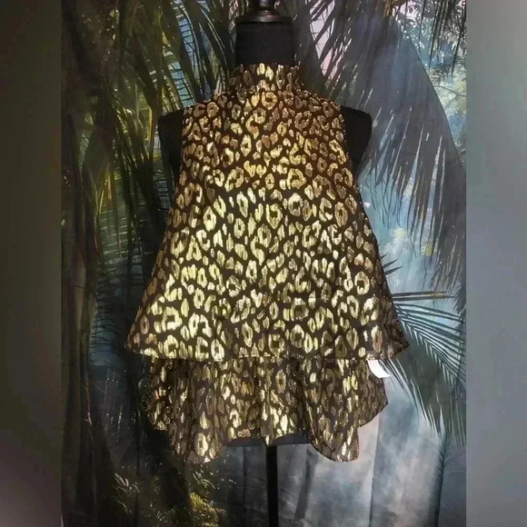 Gold and Black Top with ruffle top size 6 - Picture 2 of 16